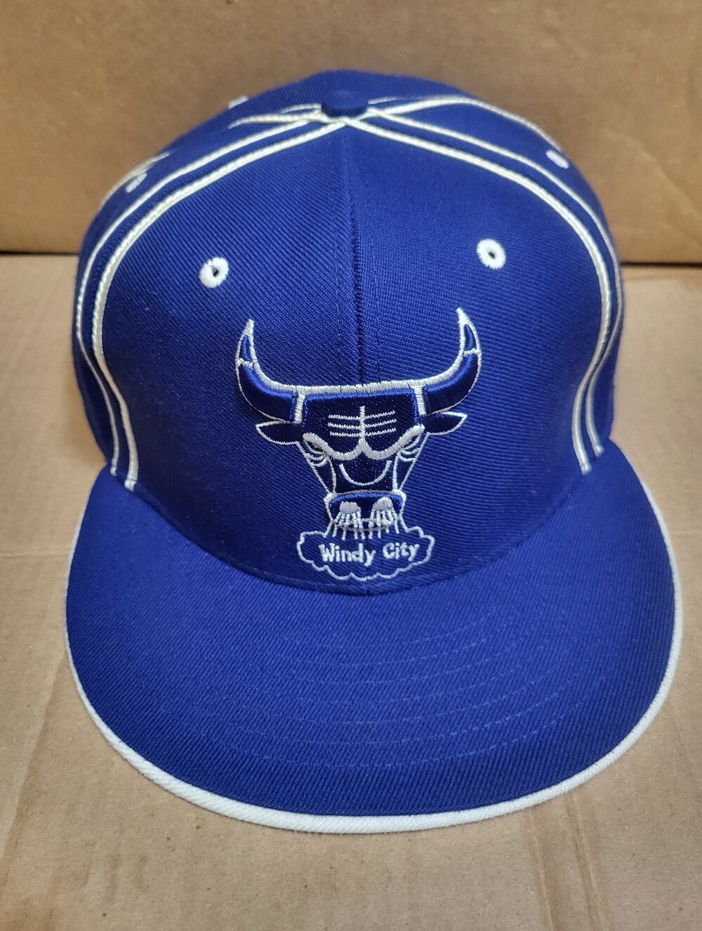 Chicago Bulls "Windy City" Royal Blue/White Fitted Hat Men Size 8